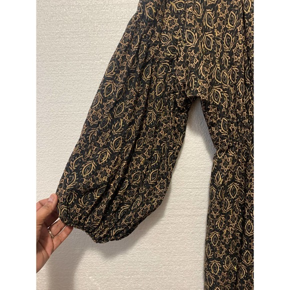 Zara Black Gold Metallic Print Long Sleeve Button Front Mini Dress Size Small - Picture 7 of 12